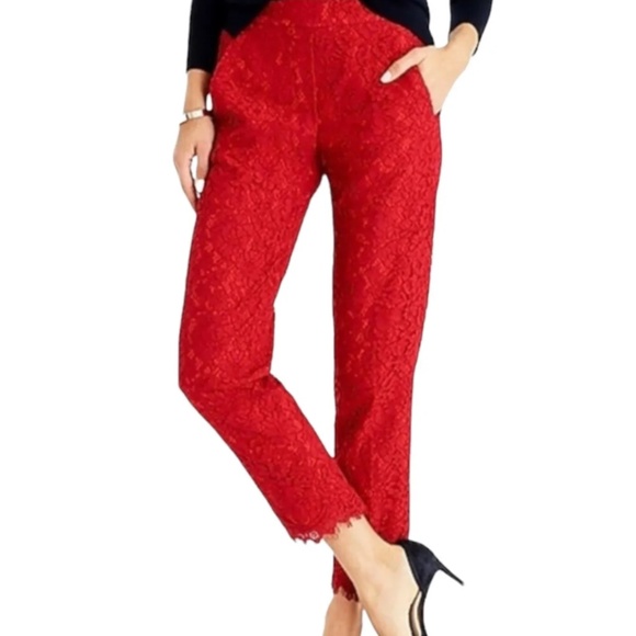J. Crew Easy Pants In Lace Floral Red - 00P - Picture 1 of 14